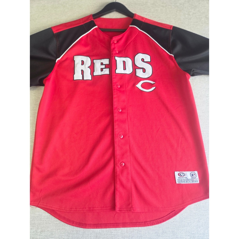 Vintage Cincinnati Reds Baseball Jersey Adult XL Red Black Button Front True Fan